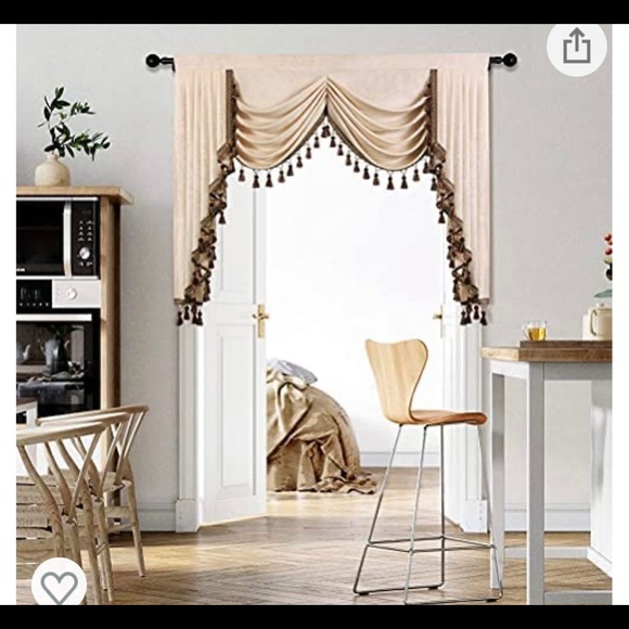 ELKCA Beige Chenille Window Curtains for Living Room, Waterfall Valance . - Picture 2 of 6